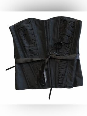 La Vie En Rose Black Satin Ruched Strapless Waist Corset Gothic Y2K size S